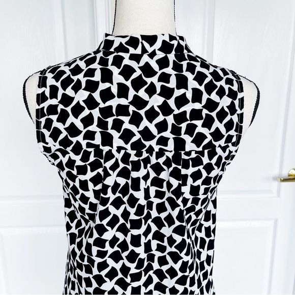 Cece 0 Black White Floating Rhombus Bow Tie Neck Ruffle Back Sleeveless Dress - Picture 11 of 15